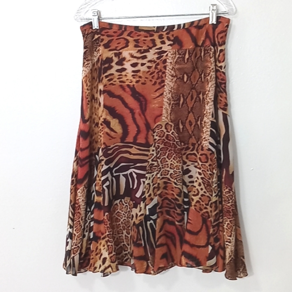 Jones New York 100% Silk Animal Print Ruffle Skirt Size 12